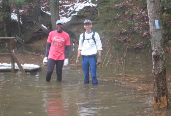 James and Bill wade into the marina