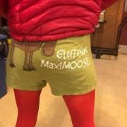 Martha Nelson sporting her unique Gluteus MaxiMoose shorts pre-race