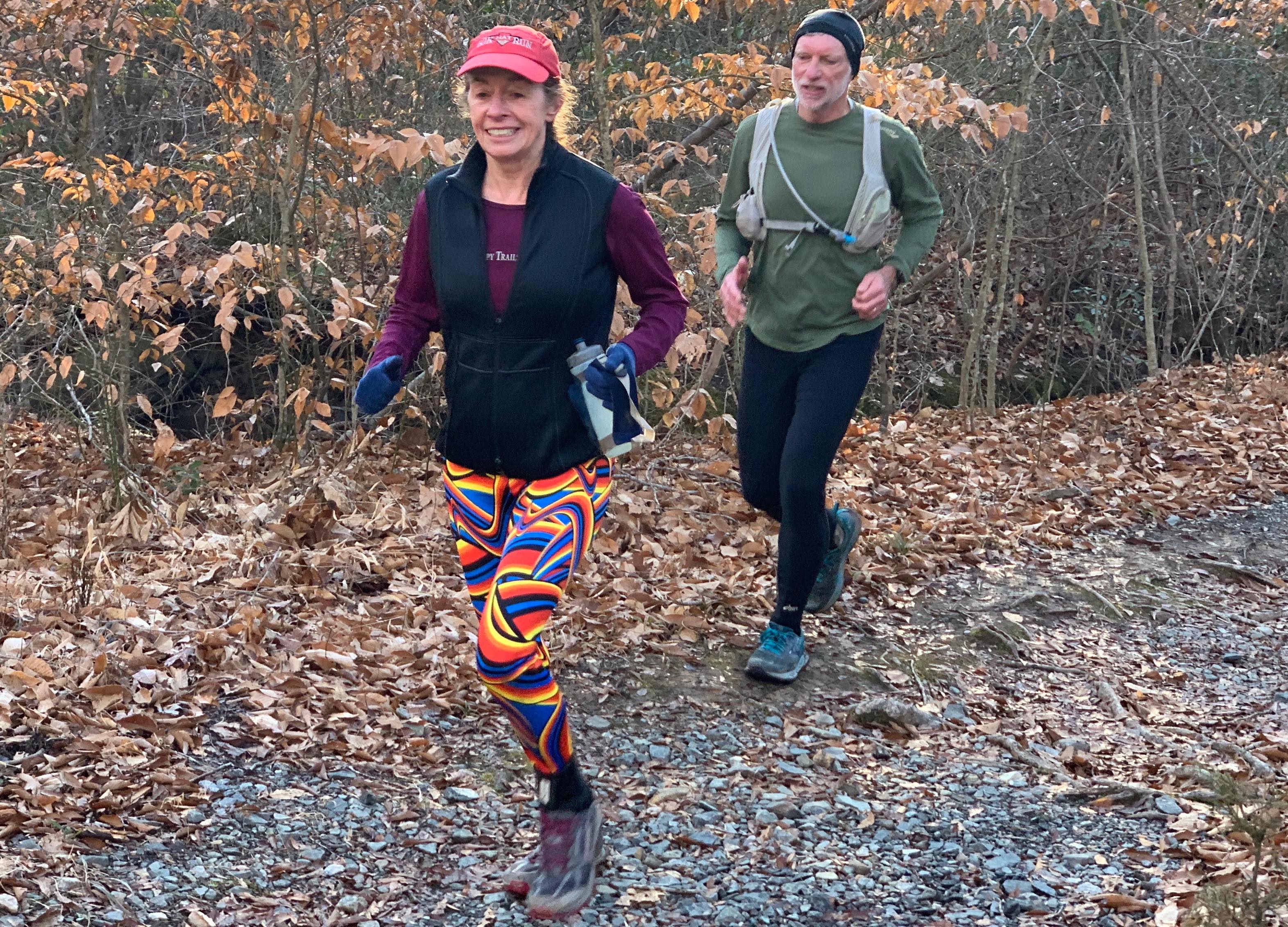 Linda Wack channels Team Slug member, James Moore, with her colorful tights at the 2020 Redeye