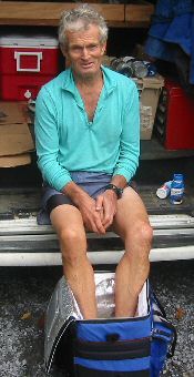 John DeWalt uses Walker's ice chest for his battered feet