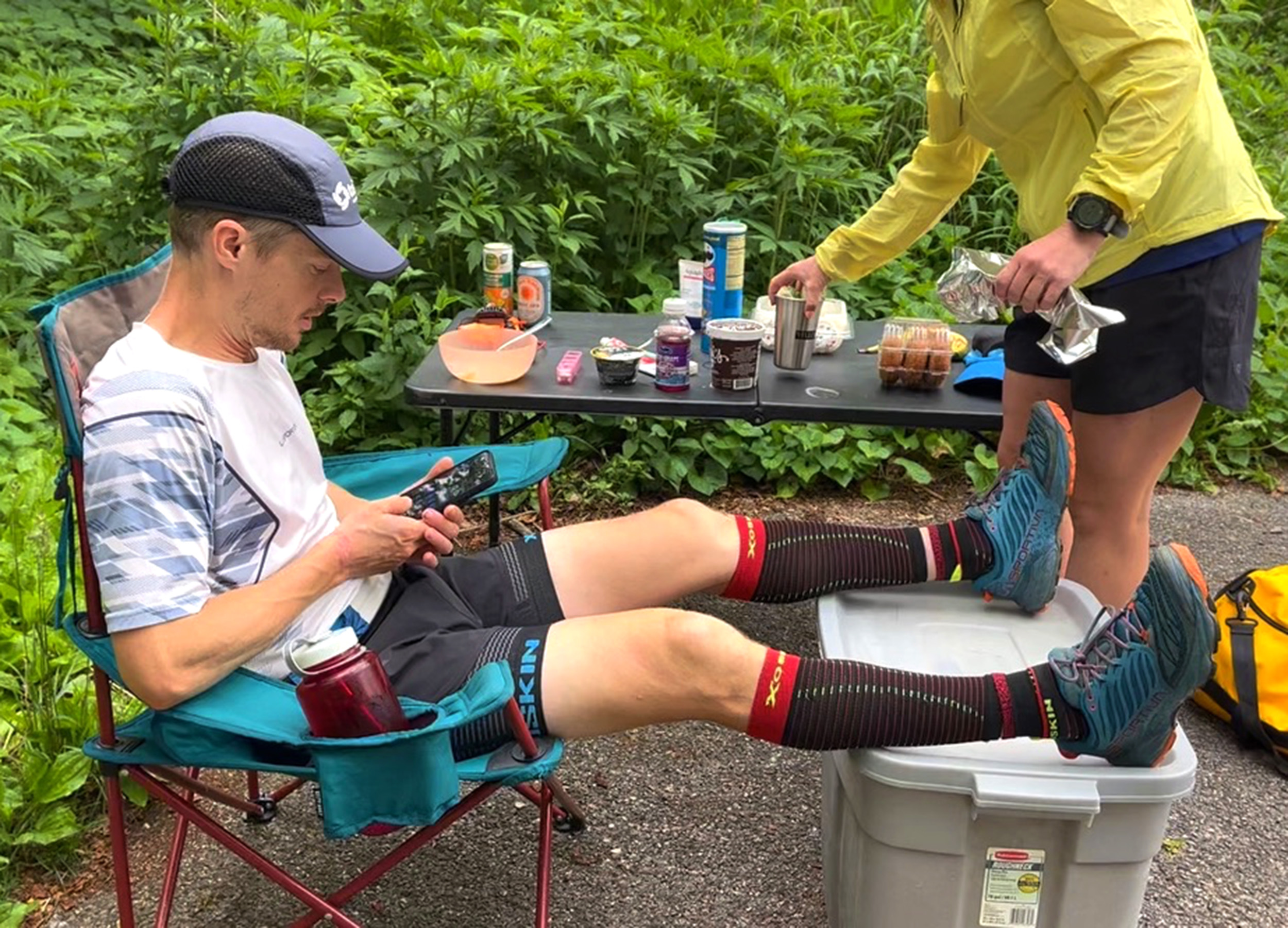 John taking a load off at one of his pre-determined stops