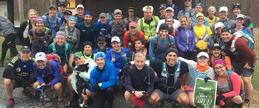 Group shot in the Old Rag parking lot before the 2016 Vicki's Death March