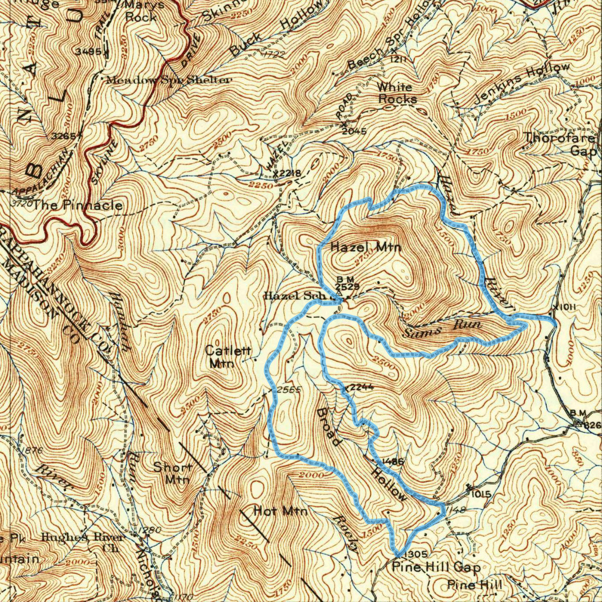 A 1933 map showing Hazel School