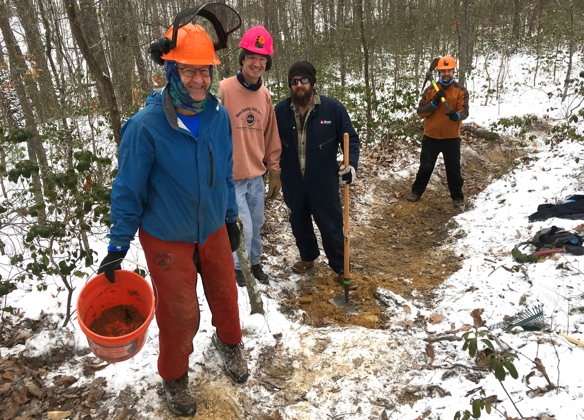 John Stacy leads a VHTRC work-crew in the Massanutten Mountains on a cold January, 2017 morning